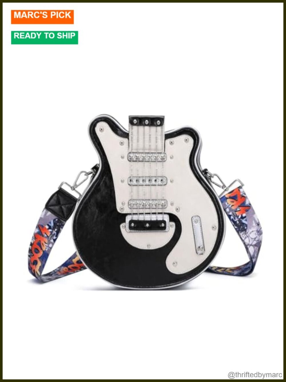 Guitar Shape Crossbody Bag PU Water Resistant Adjustable Strap Zip Shoulder